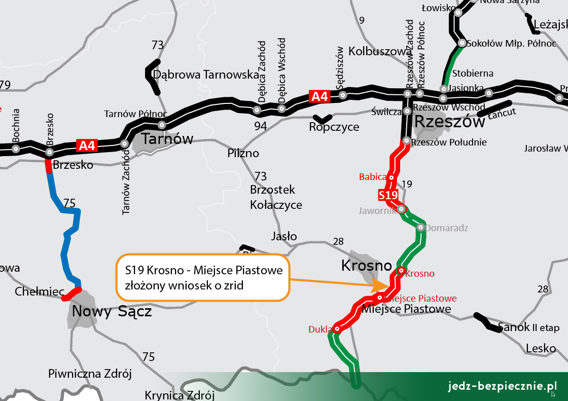 Polskie drogi - wniosek o wydanie zezwolenia na realizację inwestycji drogowej dla S19 Iskrzynia (Krosno) - Miejsce Piastowe